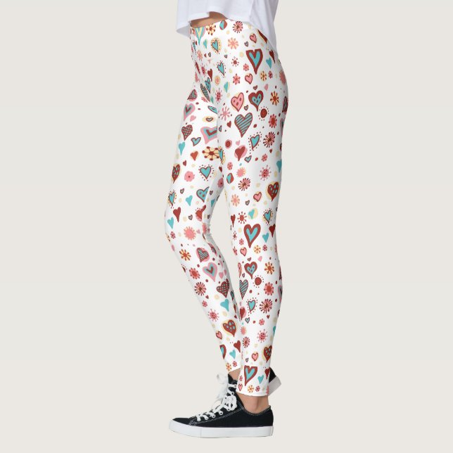 Leggings Valentines Hearts Pattern Blue Pink Red (Izquierda)
