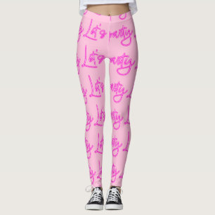 Leggings Vamos a festejar patrón de escritura rosa neón cal
