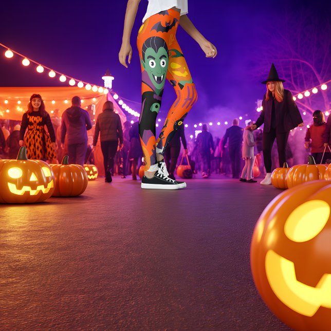 Leggings Vampiro divertido, gato negro y calabaza Halloween (Subido por el creador)