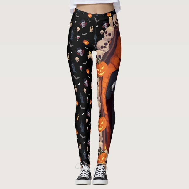 Leggings 🦇 Vampiro Leguas góticas de Halloween 🎃 🖤 Negro (Anverso)