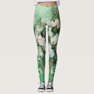 Leggings Van Gogh Vase con rosas rosas rosas rosadas Vintag