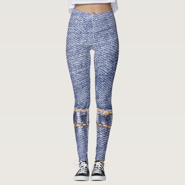 Leggings Vaqueros azules: textura de coser detallada. (Anverso)