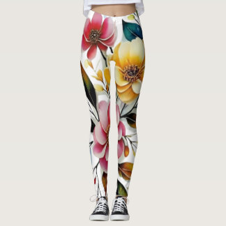 Leggings vector de arte amarillo rosa rosa floral pastel