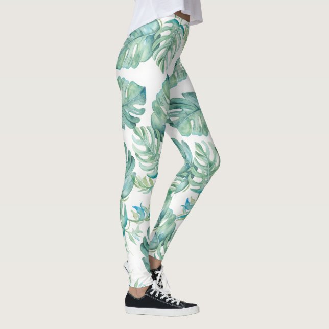 Leggings Vegetación de yoga de color de agua tropical (Derecha)