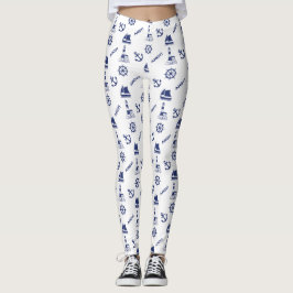 Leggings Vela Patrón ilustrativo Marina Azul+Blanco