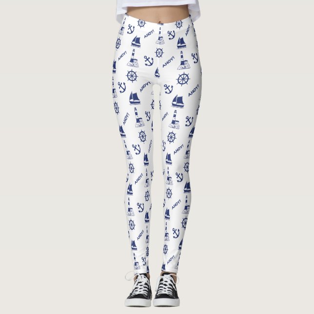 Leggings Vela Patrón ilustrativo Marina Azul+Blanco (Anverso)