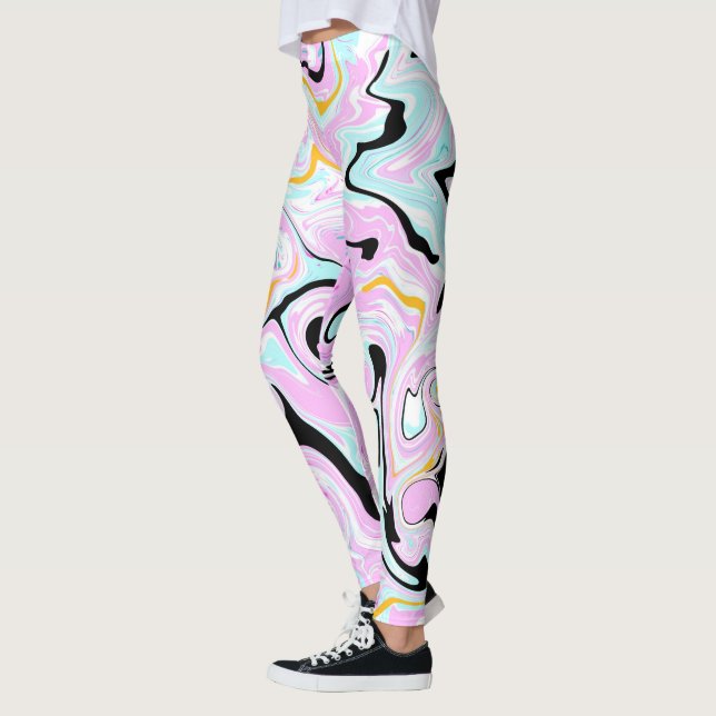 Leggings Velas de algodón de arte fluido rosa, Verde azulad (Izquierda)