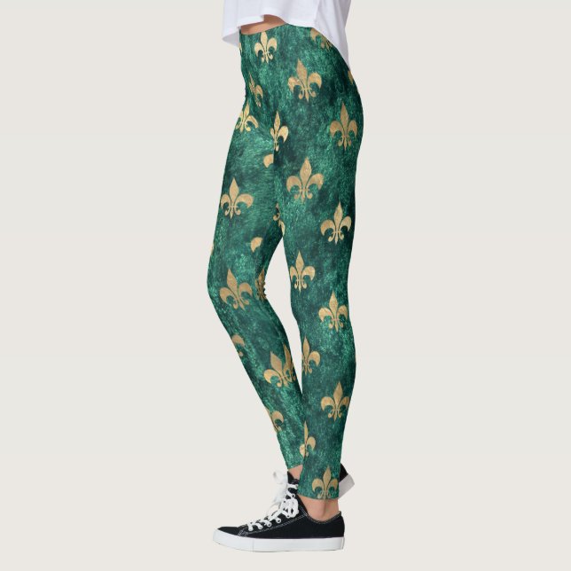 Leggings Velo verde negro, flor de lis mardi gras (Izquierda)