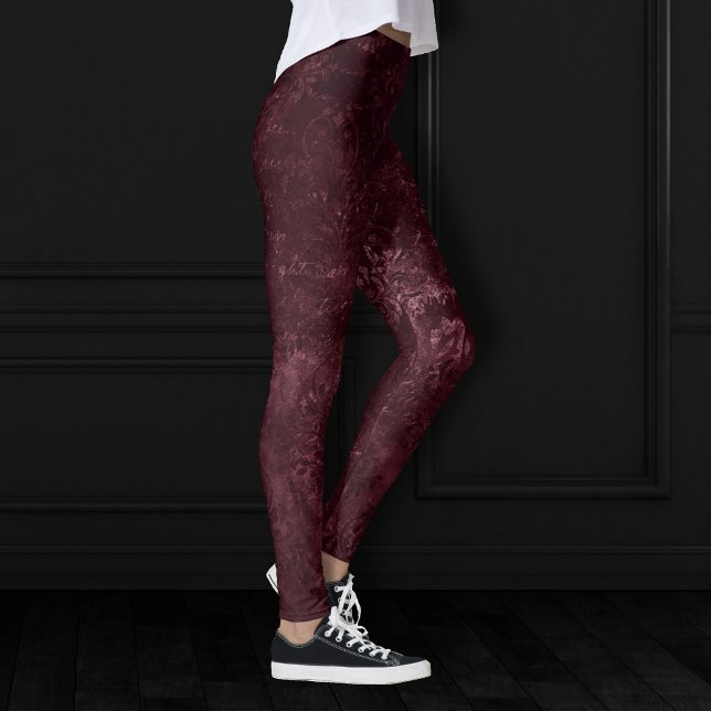 Leggings Velvety Wine Damask | Bordeaux Sangria Grunge Glam (Subido por el creador)