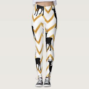Leggings Venado negro, patrón de textura dorada.