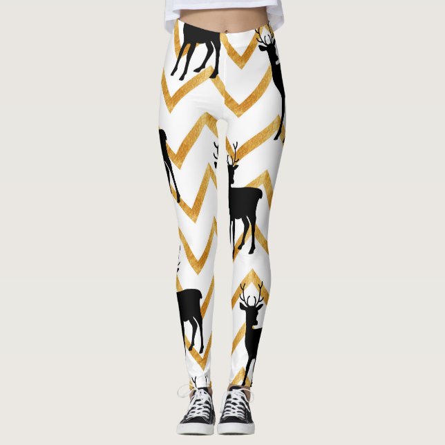 Leggings Venado negro, patrón de textura dorada. (Anverso)