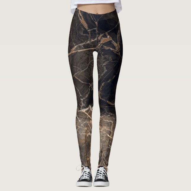 Leggings Venas doradas de mármol oscuro (Anverso)
