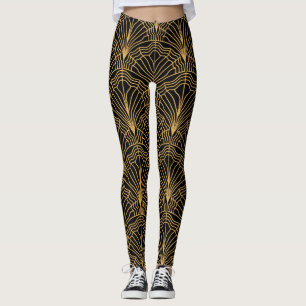 Leggings Ventilador Art Deco: Negro amarillo geométrico