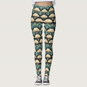 Leggings Ventilador de vieiras Verde azuladas de estilo Art