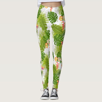 Leggings Verano de follaje tropical blanco