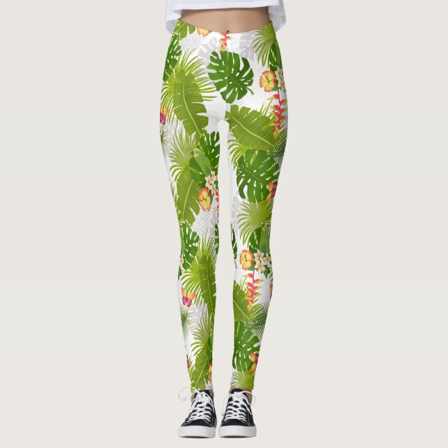 Leggings Verano de follaje tropical blanco (Anverso)