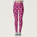Leggings Verano tropical de piña rosa y negra<br><div class="desc">Regalo de cumpleaños tropical hawaiano de piña rosada y negra caliente.</div>