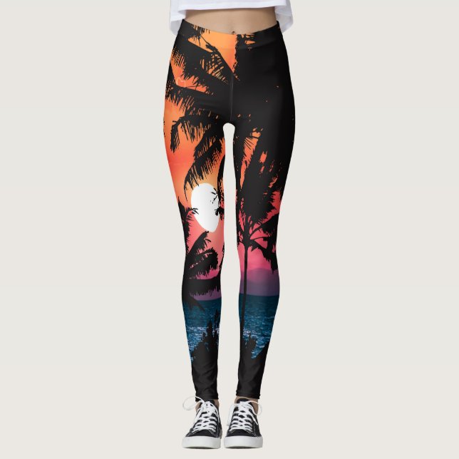 Leggings Verano Tropical Naranja Rosa Palm Trees Sunset (Anverso)