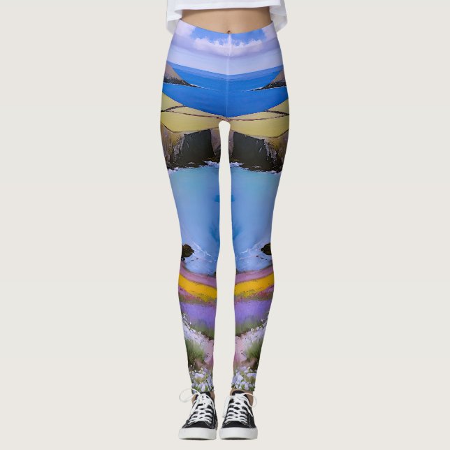 Leggings Verdant Cliffs y Azure Waves (Anverso)