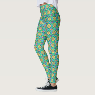 Leggings Verde amarillo lindo del modelo geométrico floral