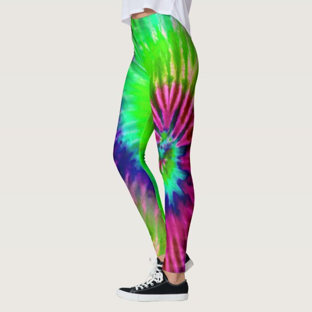 Leggings Verde arcoiris tropical Magenta Starburst Tie Dye (Izquierda)