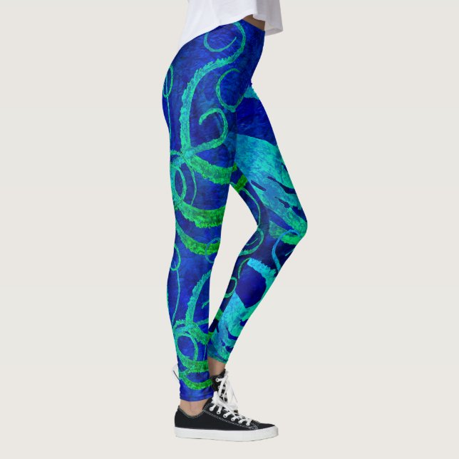 Leggings Verde azul del pulpo 8 - polainas (Derecha)