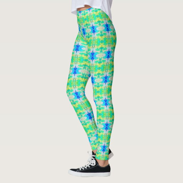 Leggings Verde azuladas damas con estampado azul brillante (Izquierda)