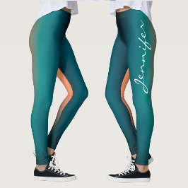 Leggings Verde azulado a degradado Naranja personalizado de