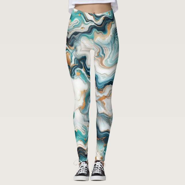 Leggings Verde azulado Blue Gold White Boda de Agate de Már (Anverso)