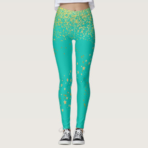 Leggings Verde azulado con lentes de acento dorado