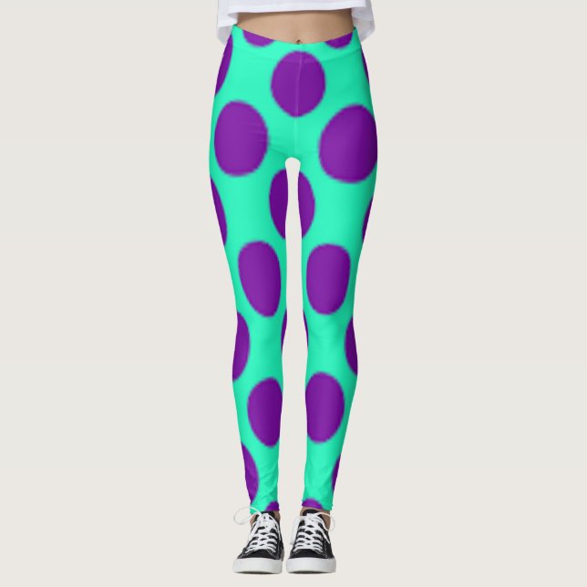 Leggings ¡verde azulado Con Puntos De Polka Púrpura! (Anverso)