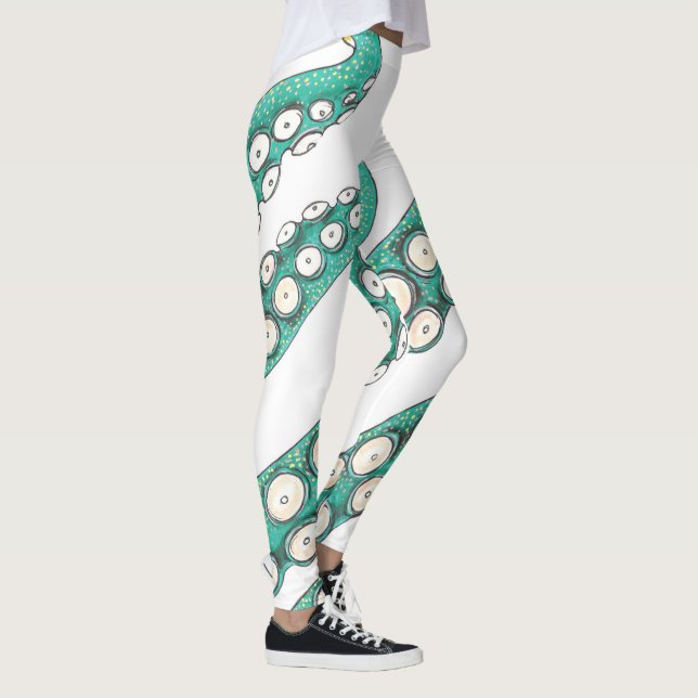 Leggings Verde azulado Kraken Octopus Tentacles Arte de tin (Derecha)