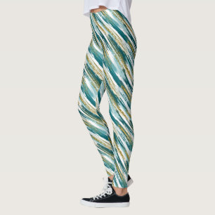 Leggings Verde azulado Purpurina de Faux Gold Resumen moder