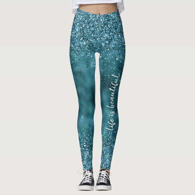 Leggings Verde azulado Purpurina Glitz glamour glamour cita (Anverso)