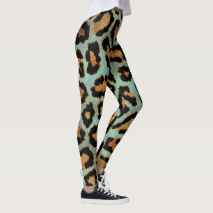 Leggings verde azulado tan y negro leopardo impresión cool 