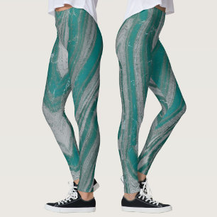 Leggings Verde azulado y gris Patrón ondulado natural Chic