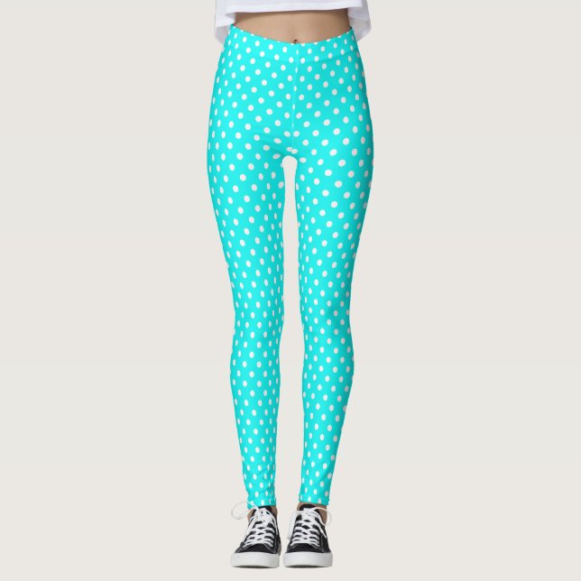 Leggings Verde azulados puntos de polka azul y blanco (Anverso)