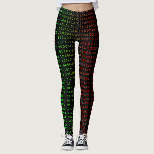 Leggings Verde binario y rojo con piernas espaciales