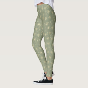 Leggings verde bosque amarillo bohemio patrón de dientes de