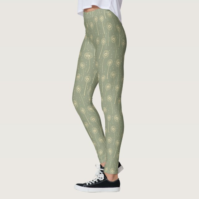 Leggings verde bosque amarillo bohemio patrón de dientes de (Izquierda)