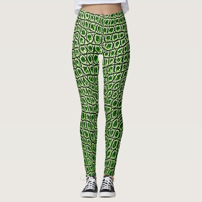 LEGGINGS VERDE BRILLANTE DE LA HOJA DEL CUERO DEL COCODRILO (Anverso)