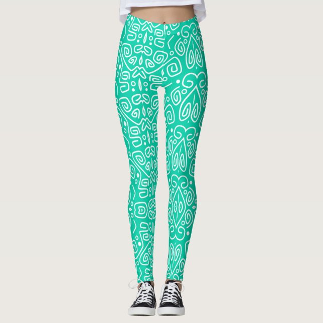 Leggings verde con líneas blancas redondeadas (Anverso)