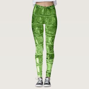 LEGGINGS VERDE DE CUERO DE LA HOJA DEL COCODRILO DE