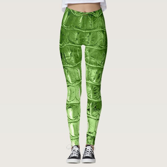 LEGGINGS VERDE DE CUERO DE LA HOJA DEL COCODRILO DE (Anverso)