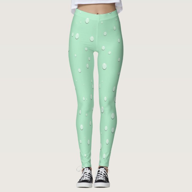 Leggings Verde de espuma marina con gotitas de agua mirada  (Anverso)
