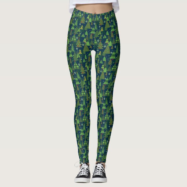 Leggings Verde de las polainas de la impresión del árbol de (Anverso)