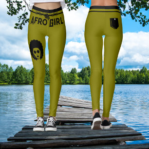 Leggings Verde de oliva oscuro color sólido negro mujer afr