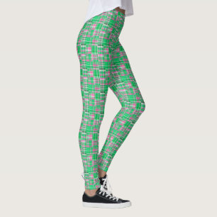 Leggings Verde Esmeralda Rosa Caliente Madras Parche Plaid