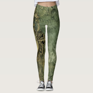 Leggings Verde Esmeralda Rústico Antiguo Steampunk