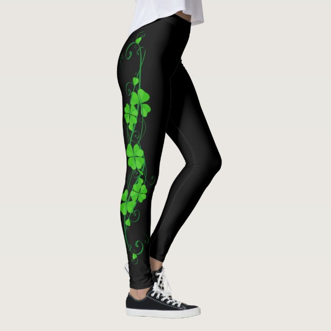 Leggings Verde feliz del trébol floral (Derecha)